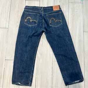 Evisu Vintage Authentic Men’s Relaxed Fit Blue Jeans with Gold Accents Sz 38